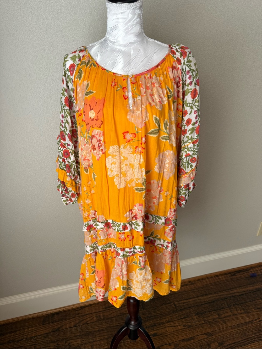 Roller Rabbit Mustard Yellow Floral Midi Dress